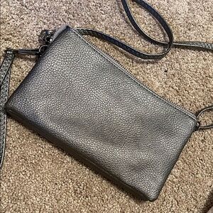 Elegant Gray Leather Crossbody Bag